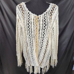 Design Options Boho Chic Button-up Crochet Fringed Hem & Cuffs Cardigan (JJ-06)